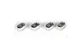 Four silver metal side cage nut inserts for Losi RC vehicles arranged in a row on a white background.