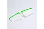 A white foam horizontal stabiliser for an RC plane with bright green accents on a plain white background.