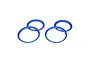 Four blue plastic beadlock rings for RC wheels arranged on a white background.