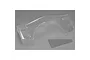 An unpainted clear polycarbonate right rear fender body shell for a Losi 5IVE-T RC truck, shown with a small separate flat panel.