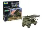 Revell 1/35 scale W.O.T. 8 BM-13-16 Katyusha model kit box and a fully assembled, painted model truck with rocket launcher.