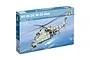 Italeri 1/72 scale Mil Mi-24/Mi-35 Hind attack helicopter plastic model kit box art showing a camouflaged helicopter flying over the ocean.