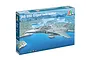Italeri 1/72 scale JAS-39D Gripen twin seater fighter jet plastic model kit box art showing a grey jet flying over a lake.