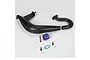Losi tuned exhaust pipe set including manifold, silicone coupler, gasket, and mounting hardware on a white background.