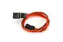 A Spektrum 300mm servo extension lead with black JR/Hitec style connectors and orange, red, and brown wires coiled on a white background.