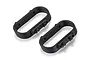 Two black oval-shaped plastic bumper mounts for Xinlehong RC vehicles, shown from an elevated angle against a white background.