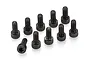Ten black metal cap head screws arranged on a white background.