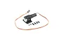 E-Flite 90-degree main landing gear retract unit with attached servo wire and included mounting screws on a white background.