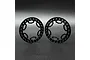 Two black aluminium beadlock rings for 1.9 inch RC wheels, featuring a circular design with multiple bolt holes and inner cutouts.