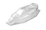 A clear, unpainted polycarbonate RC buggy body shell viewed from a high angle against a white background.