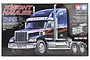 Product packaging box for the Tamiya Knight Hauler 1/14 scale RC tractor truck kit, featuring a large illustration of the blue semi-truck.
