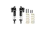 Two black GPM Racing adjustable piggyback RC shock absorbers with extra springs and mounting screws on a white background.