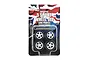 DDA Collectables 1/24 scale unpainted 5-spoke low profile wheel set in blister packaging with a Union Jack background.