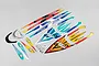 A set of colourful Pro Boat Sonic Wake RC boat decals featuring various stripes, logos, and the number 36 on a plain grey background.