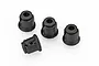 Four black plastic differential outdrive cups for Blackzon 1/16 scale RC cars arranged on a white background.
