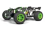 Maverick Quantum2 XT Flux RC stadium truck in green, black, and white livery, featuring large off-road tires and a rear wing on a white background.