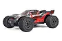 ARRMA Vorteks 223S BLX 1/10 scale 4WD electric stadium truck in red and grey livery, viewed from a front three-quarter angle on a white background.