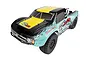 Team Associated SC10 Pro2 RC short course truck in teal, black, and yellow livery on a white background.