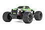 ARRMA Granite Grom 4x4 RC monster truck in green, black, and white livery, shown from a low front-quarter angle on a white background.