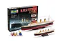 Revell R.M.S. Titanic Gift Set featuring two plastic model kits in 1:700 and 1:1200 scales, including paints, glue, and a brush.