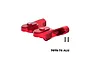 A pair of red anodized aluminium rear wing mounts for an RC car, shown with two small black screws on a white background.