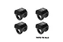 Four black GPM Racing aluminium shock cap protectors arranged in a grid against a white background.