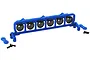 RPM blue plastic universal 6-bucket light bar set for RC vehicles, including mounting brackets and screws on a white background.
