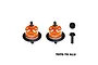 Two orange GPM Racing differential assemblies with black steel gears and two separate pinion gears on a white background.