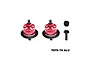 Two red GPM Racing differential assemblies with black steel ring gears and two separate pinion gears on a white background.