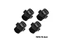 Four black GPM Racing aluminium wheel hex adapters arranged in a grid on a white background.