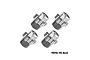 Four silver GPM Racing aluminium wheel hex adapters for RC cars arranged in a grid against a white background.
