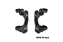 Two black GPM Racing aluminium front hub carriers (C-hubs) marked with L and R, isolated on a white background.
