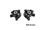 A pair of black GPM Racing aluminium front steering hubs with oversized bearings, marked L and R, isolated on a white background.