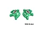 A pair of green GPM Racing aluminium front steering hubs with pre-installed bearings, marked L and R, against a white background.