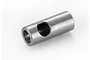 A silver metal motor shaft adapter sleeve with a side hole, isolated on a white background.