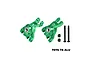 A pair of green anodized aluminium RC rear hubs by GPM Racing, including two long black screws and two black lock nuts, set against a white background.