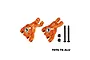 A pair of orange anodized aluminium RC rear hubs by GPM Racing, including two black screws and two black nuts, set against a white background.