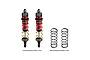 Two GPM Racing red aluminium adjustable RC shock absorbers with gold springs and two additional black replacement springs on a white background.
