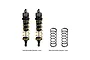 Two GPM Racing black aluminium adjustable rear shocks with gold springs, plus two additional black spare springs on a white background.