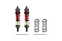 Two GPM Racing red aluminium adjustable RC shock absorbers with gold springs, plus two additional black springs on a white background.