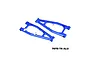 Two blue anodized aluminium front upper suspension arms for an RC car, featuring a lightweight design and GPM branding.