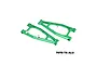 A pair of green anodized aluminium front upper suspension arms for an RC car by GPM Racing, shown on a white background.