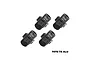 Four black GPM Racing 17mm +5mm aluminium wheel hex adapters arranged on a white background.