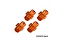 Four orange GPM Racing aluminium 17mm +5mm wheel hex adapters for RC cars, displayed on a white background.
