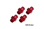 Four red GPM Racing aluminium 17mm +5mm wheel hex adapters for RC cars, shown on a white background.