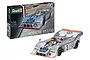 Revell 1/32 scale Porsche 917/10 model kit box and the fully assembled silver Martini Racing race car model.