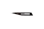 A single #11 stainless steel surgical scalpel blade isolated on a white background.