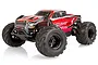 HSP Crusher BL 1/10 scale RC monster truck with a red and black body shell and large off-road tires on a white background.