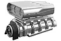 A chrome-plated RC model blower and intake set featuring a detailed supercharger housing and air scoop.