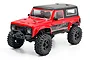Hobby Plus CR-18P V3 Rushmore 1/18 scale RC rock crawler in red with a black roof, shown from a front three-quarter angle on a white background.